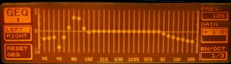 DEQ2496 display showing the equalised bass frequencies.