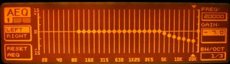 DEQ2496 display showing the target response for the higher frequencies.