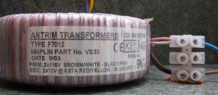 Transformer wired for 115 volt mains supply